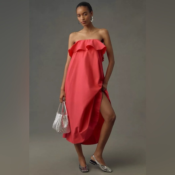 NWT Anthropologie Pink A-Line Flounce Midi Dress XS - Picture 9 of 10